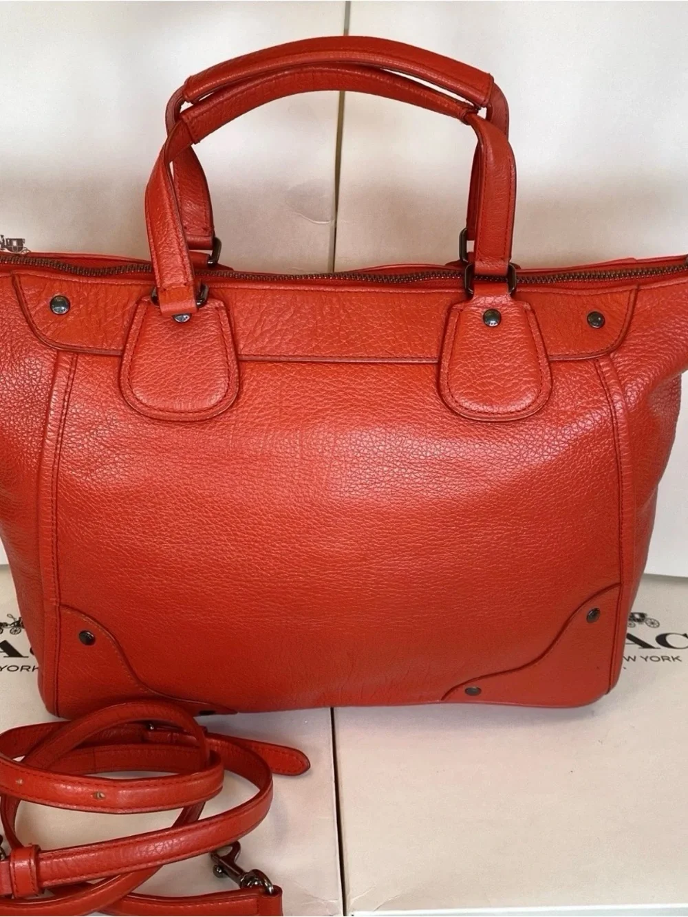 Coach mickie red pebbled Leather Satchel Shoulder crossbody purse w/dust bag